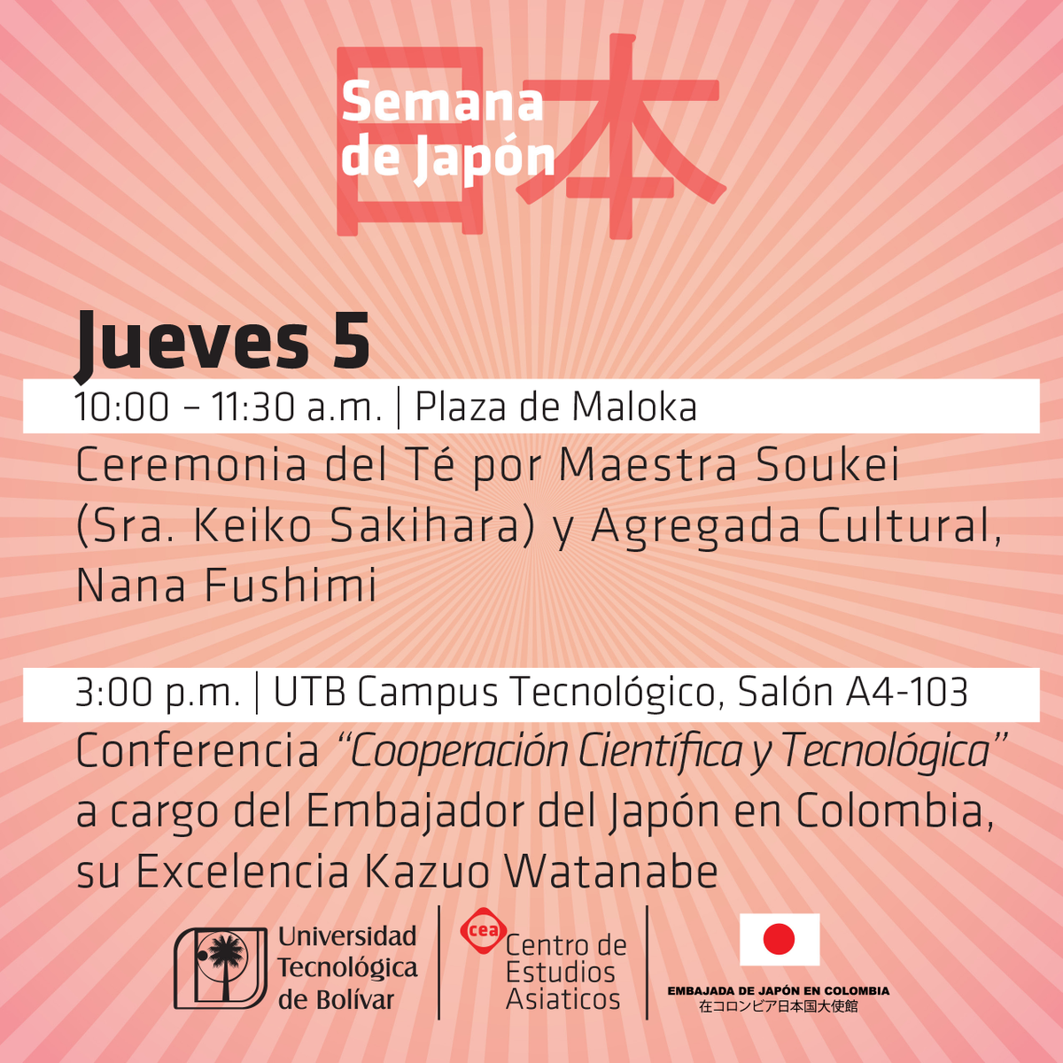 UTBFEN2015's tweet photo. #GenteUTB Animate a Participar el dia de mañana en todas las actividades de la semana de Japon! Te esperamos! http://t.co/G4DyIKpq49