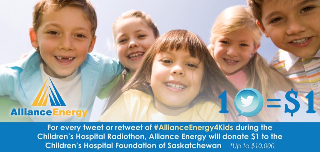 Sask, need some retweets - 10,000 in fact! Each gives $1 to @ChildHospitalSK. Let's get it done. #AllianceEnergy4Kids