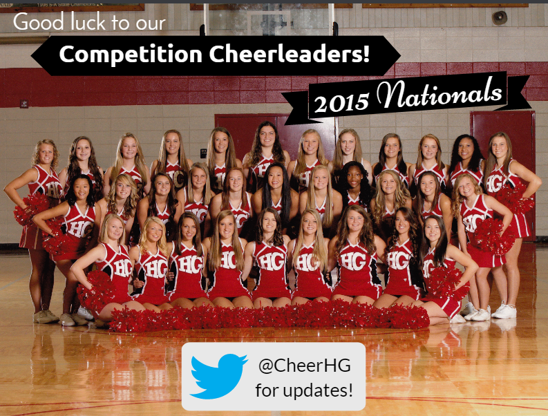 HazelGreenHigh's tweet photo. Keep @CheerHG in your thoughts and prayers as they head off to Nationals tonight! http://t.co/KWNO9AL1cx