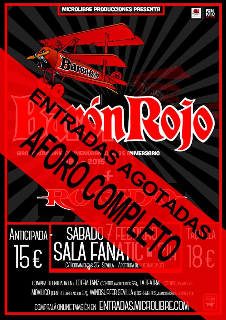 La Gira de <a href="/GrupoBaronRojo/">Barón Rojo</a> agota entradas!!!
@Promocion7rt <a href="/HangarBurgos/">Sala Hangar Burgos</a> <a href="/SalaKharmaJaen/">KHARMA</a> <a href="/bkpmanagement/">BK Producciones</a> <a href="/maskfiesta/">maskfiesta</a>