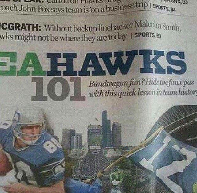 Harjas_Grewal's tweet photo. Shehawks bandwagon is miles worse than other franchises and here's more proof...yes that's the local paper #2012thMan http://t.co/egWVH9794t