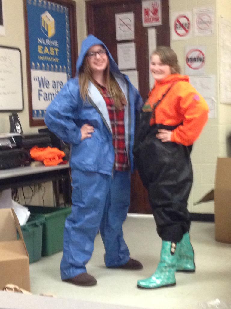 Sarah Grace and Sam modeling new Farm Fashions! <a href="/NLR_Farm/">NLR Community Farm</a>   <a href="/thepeopletree/">Shoshana Wong</a> <a href="/EASTinitiative/">EAST®</a> <a href="/wishyjoshy/">Josh Fendley</a> <a href="/EAST_NLRHS/">NLR EAST Initiative</a>