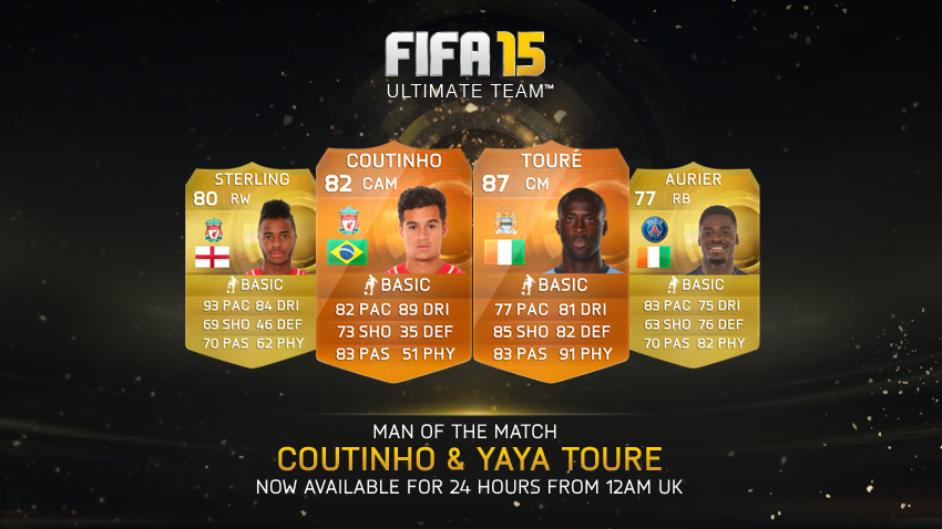 EASPORTSFC's tweet photo. #MOTM @Phil_Coutinho &amp; @YayaToure are now available for 24hrs! #FUT http://t.co/ulI7qP9Zg0