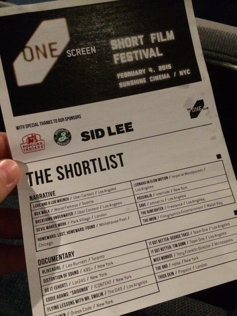 DazzlingDave's tweet photo. @OneShow Awards Ceremony-#DistortionOfSound shortlisted for Best Documentary @ the #1screen Short Film Festival! http://t.co/BSZ18xW201