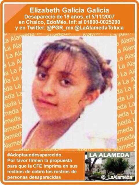 LaAlamedaEdoMex's tweet photo. #TeBuscamos Elizabeth Galicia Galicia #7AD 5/11/07 #Chalco #EdoMéx @PGR_mx https://t.co/SFM21gPsQi @LaAlamedaToluca
