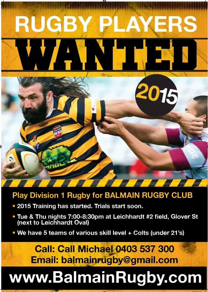 BalmainRugby's tweet photo. Want to run with the wolf pack? Balmain Rugby is looking for players for all grades. #WeAreBalmain #muzzledwolves http://t.co/phQ5OLDYq3