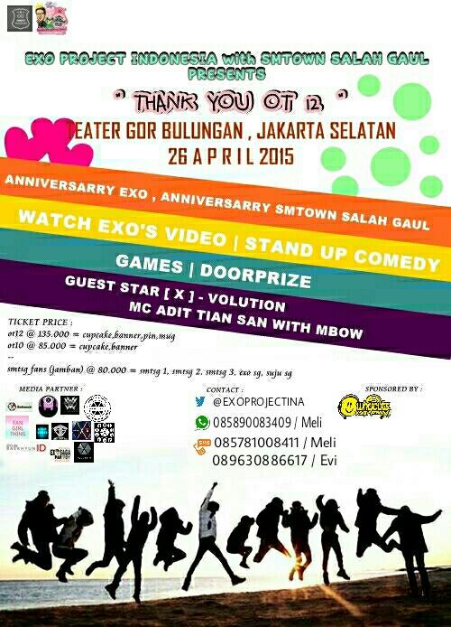 EXOCASTLE's tweet photo. [EVENT] Let's Join EXO Gathering "Thank you OT12" presented by @EXOPROJECTINA | 26th April @ Theater Bulungan, Jaksel http://t.co/0uYCJdWeJ3
