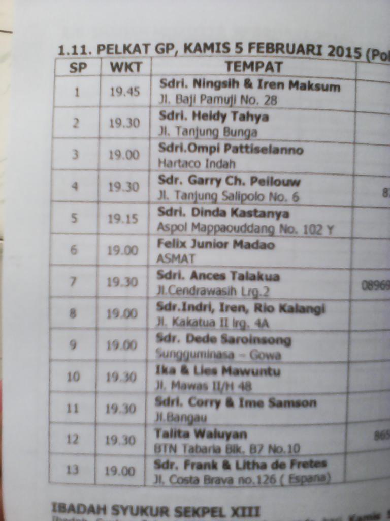Jadwal Ibadah GP, Kamis 5 Februari 2015. Check it out!!!