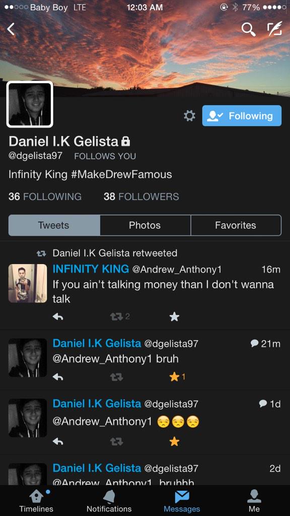 Andrew_Anthony1's tweet photo. S/o my yung King @dgelista97 time to make it extend & get my team bigger #TheRise2Fame #InfinityKings http://t.co/077aMEglRz