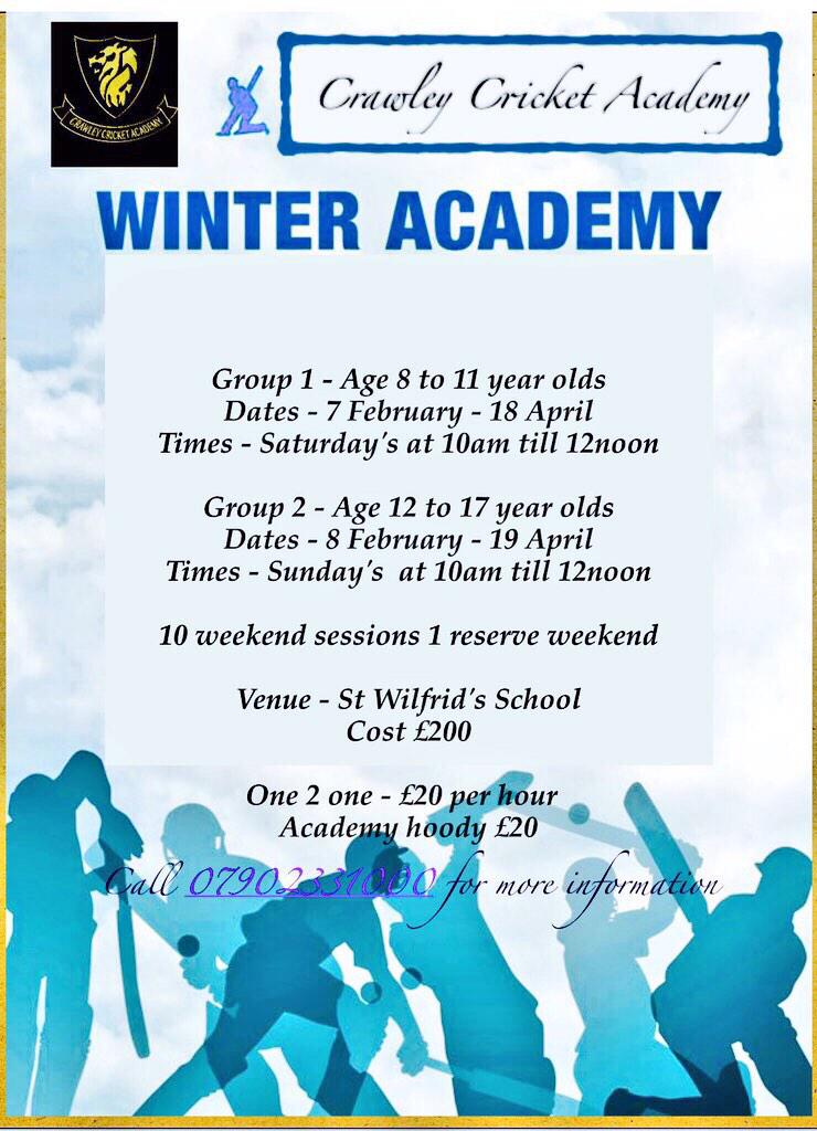 CrawleyCricACA's tweet photo. @cricketfactory @CricketFamily please RT winter Coaching #Crawley #Cricket #SussexCricket sessions this weekend http://t.co/F6VpeiSX8x