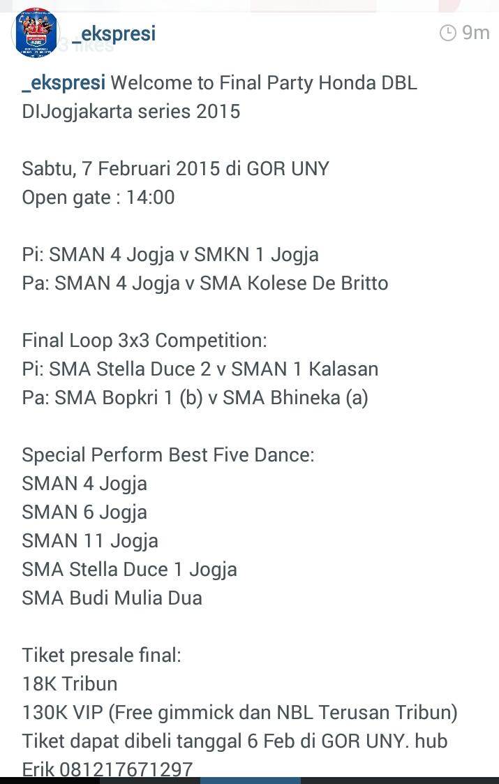 (Pi) <a href="/PATBHE/">SMA N 4 YOGYAKARTA</a> v <a href="/SMEA6YK/">SMK N 1 Bantul</a> 
(Pa) <a href="/PATBHE/">SMA N 4 YOGYAKARTA</a> v <a href="/DeBrittoHLGNS/">PRIDE OF 1948 !</a> 
 #FinalParty #HondaDBLJogja2015