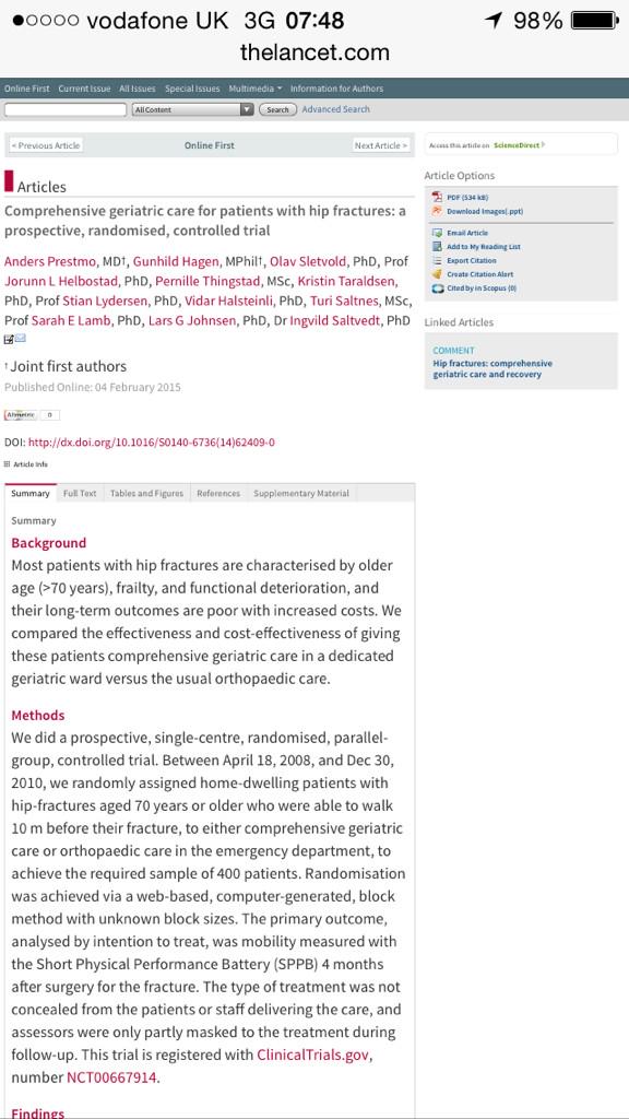 The effectiveness of comprehensive geriatric care for hip fracture treatment thelancet.com/journals/lance…