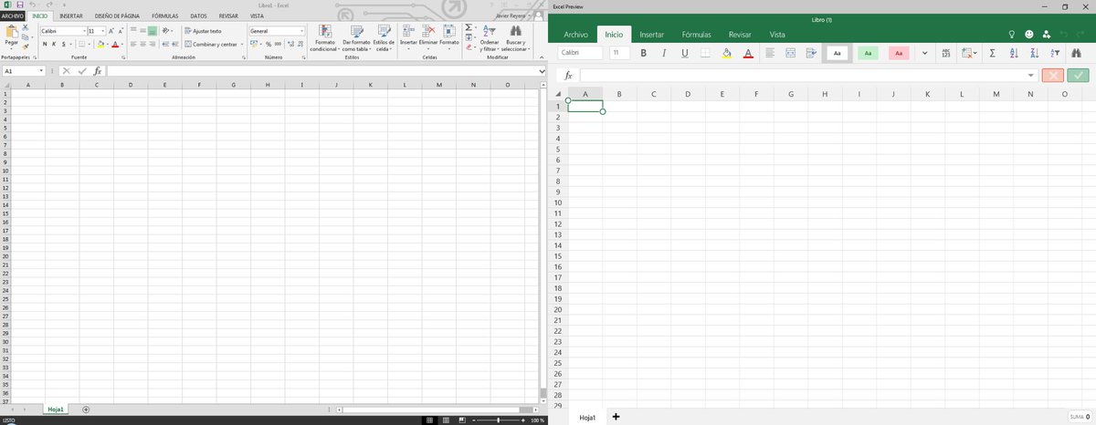 JavierLobo's tweet photo. Excel 2013 vs Excel 2016 #Office2016Preview #Windows10Preview http://t.co/Qgl0HA9HrH