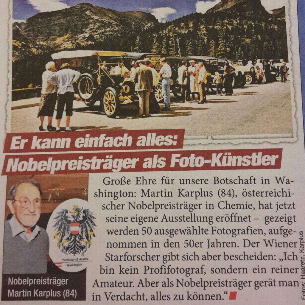 MFA_Austria's tweet photo. Hinweis in der @Heute_at über die Ausstellung von Martin #Karplus (Ö #Nobelpreisträger in Chemie) im @austrocult http://t.co/QzlWb9XFk0