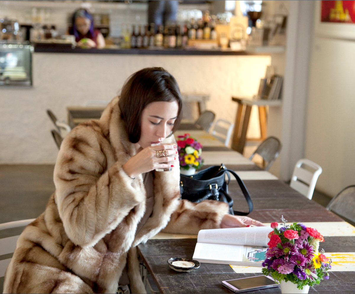 GNOSSEM's tweet photo. #LisaCrosswhite having a cup of hot chocolate in #UnrealFur's My Fur Lady Coat > http://t.co/5IHuLmTQnp #gnossem http://t.co/IInQ5NRX9S