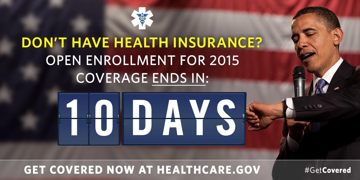 RT to spread the word: You've got 10 days to sign up for 2015 health coverage → HealthCare.gov #GetCovered