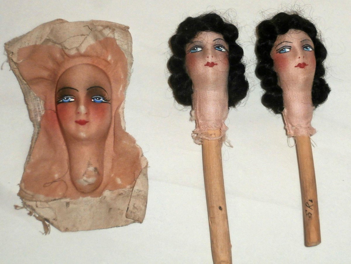 meganeabbott's tweet photo. “We offer you this lot of 3 French doll heads; 2 are fixed on a small stick to make doll puppet or hat stand ??” http://t.co/TcjBuof4bu