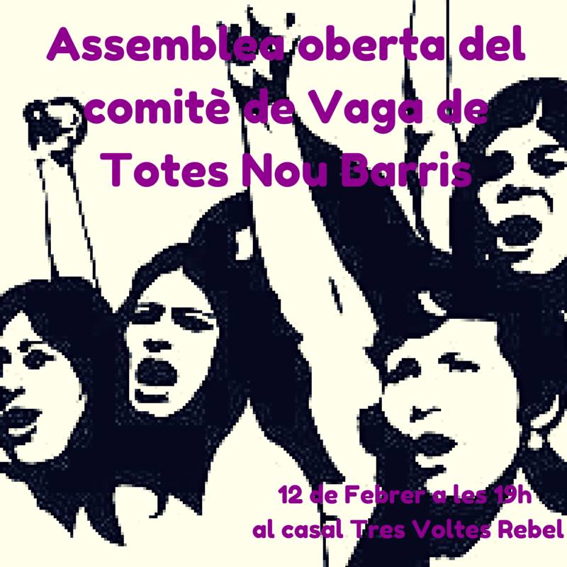 GuerrillUterina's tweet photo. El proper dijous 12 de febrer tindrà lloc l'assemblea oberta del comité de Vaga de Totes de 9 Barris a les 19h al 3vr http://t.co/Bbk71sU4f6