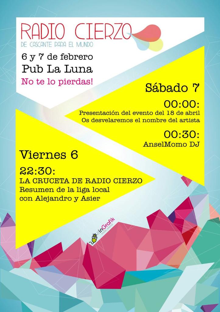 Espectacular finde el k nos viene de la mano de <a href="/RadioCierzo/">Radio Cierzo - Estaciones Sonoras - Cascante</a> ...comenzamos el viernes con el coloquio d nuestra liga