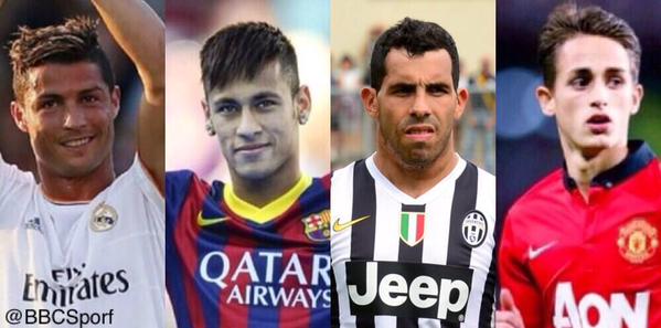 Happy Birthday:

Cristiano Ronaldo (30)
Neymar Jr. (23)
Carlos Tevez (31)
Adnan Januzaj (20)

Feb 5th. What a day. 