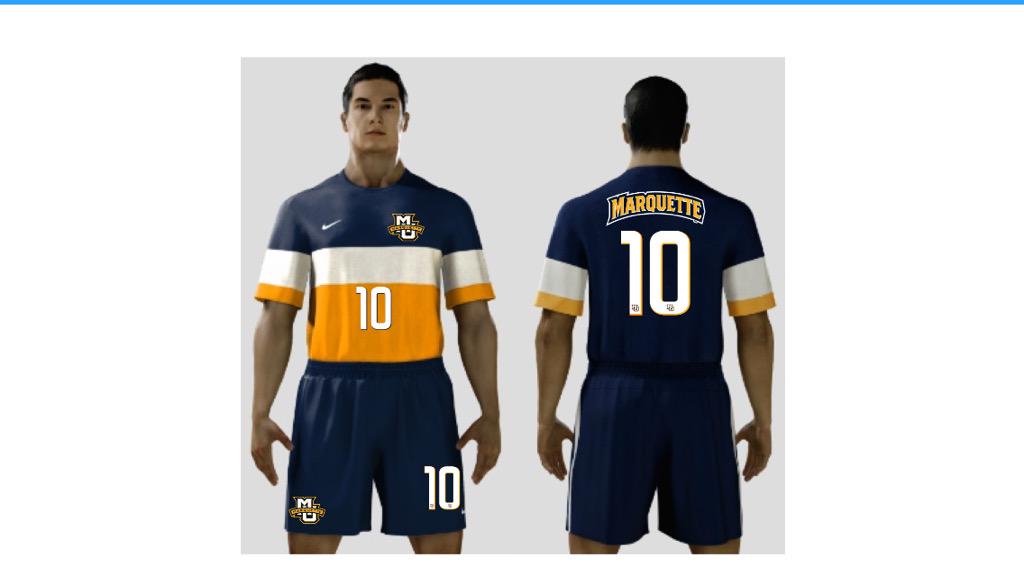 marquettesoccer's tweet photo. RT if you like our new uniform. Created by @StefansSoccer and Marquette Alum Dustin Aubert. http://t.co/GFI44seen7