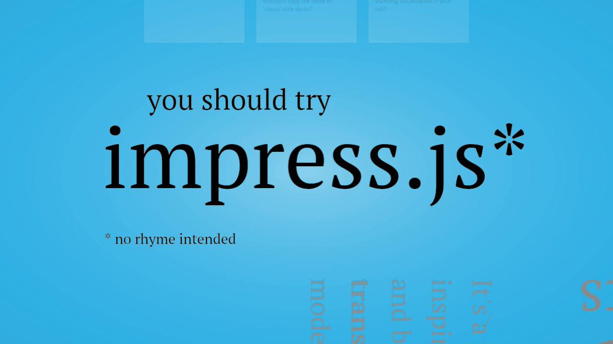 teczoz's tweet image. Create Impressive Presentations With Impress.js
#impressjs #strut #javascript #js 

Link : goo.gl/4W4clP