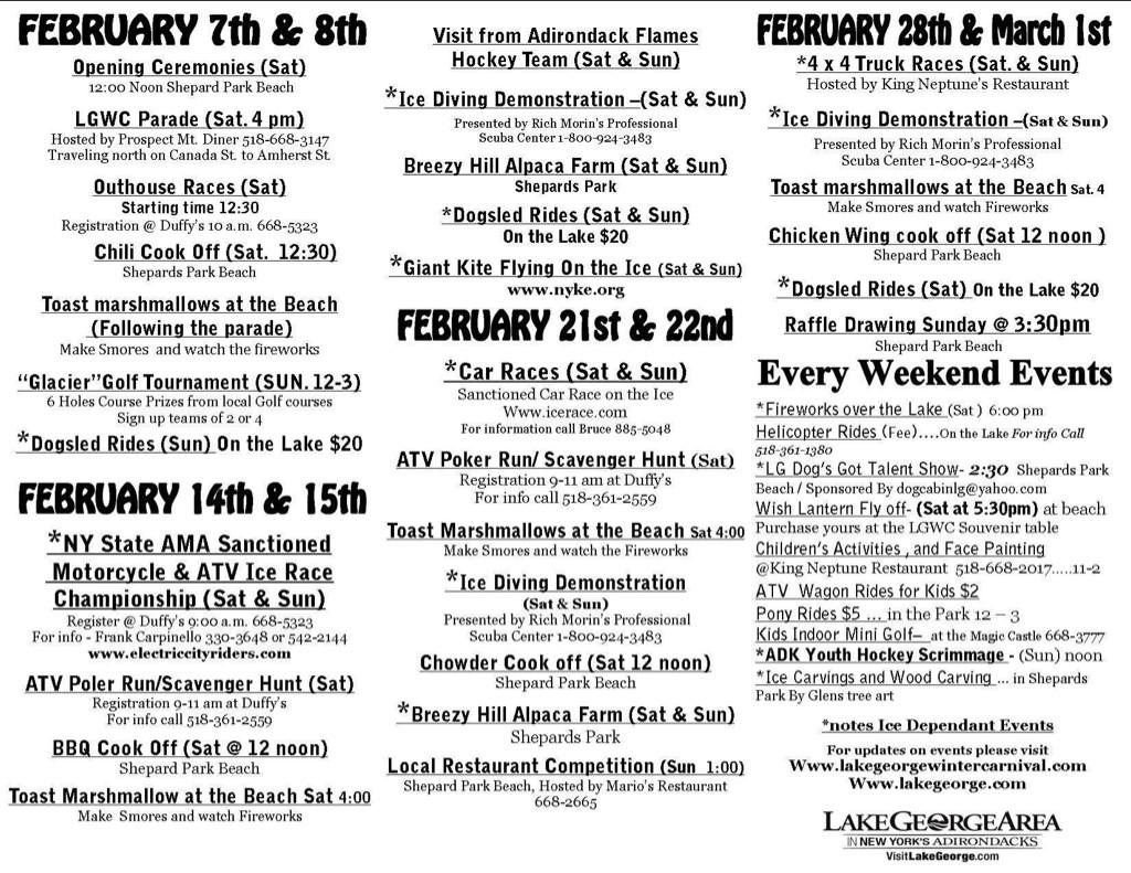 #wintercarnival #LakeGeorge   schedule of events.