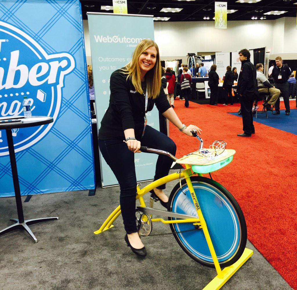 WebPT's tweet photo. Need to charge your phone or laptop? Come to booth #1615 and use our Rock the Bike to charge your gadgets! #APATAcsm http://t.co/1jFs2ETuu6