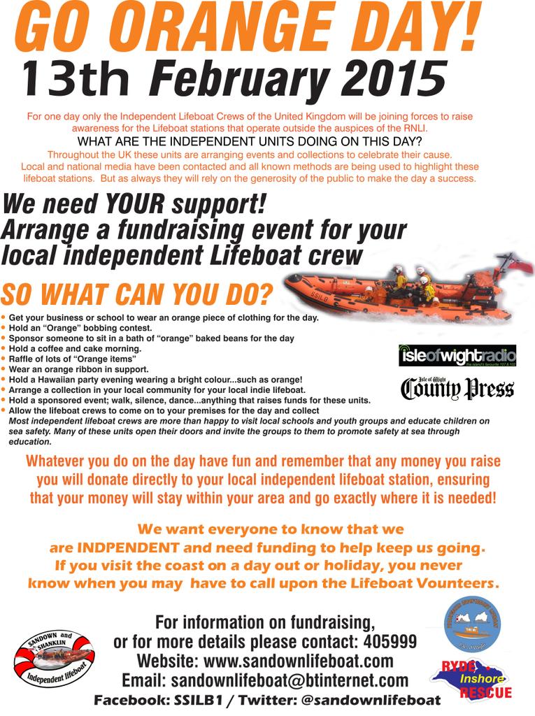 #goorange day raising awernes for independent lifeboats 13 Feb plz rtw #iwnews <a href="/iwcponline/">Isle of Wight County Press</a> <a href="/iwightradio/">Isle of Wight Radio</a> @iwradiopaul