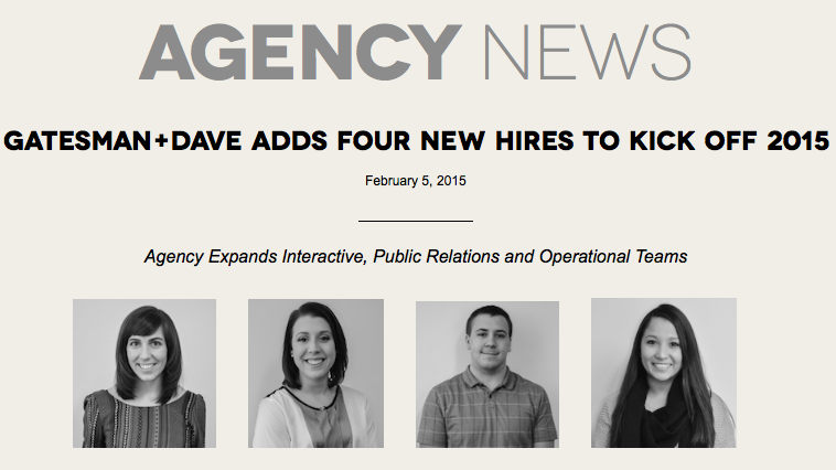 GatesmanAgency's tweet photo. Meet the four newest members of our team, Allison, Paige, Dann and Rachel! http://t.co/fbBaOlcKoO http://t.co/Pe26gxNCv9