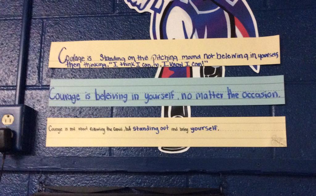 JeanNimmer's tweet photo. @PVMSPatriot Students' definitions of courage. Very insightful for 7th graders! http://t.co/Gxx5zN6NaO