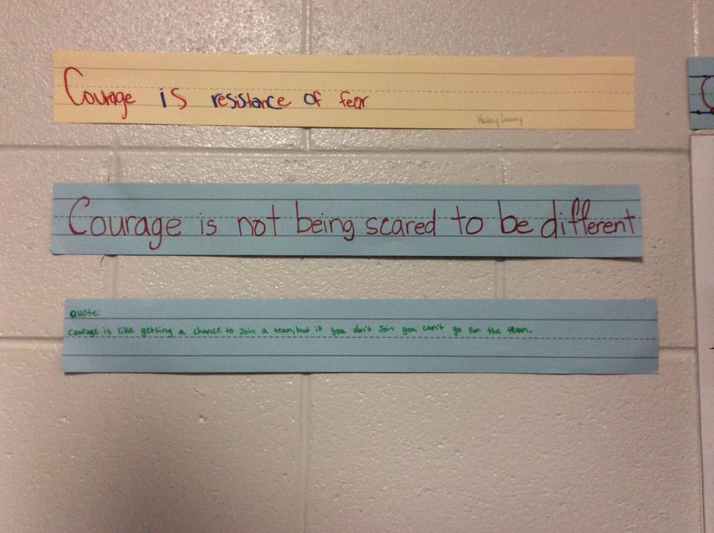 JeanNimmer's tweet photo. @PVMSPatriot Students' definitions of courage. Very insightful for 7th graders! http://t.co/Gxx5zN6NaO