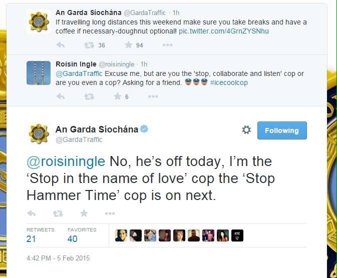 SOAIrishKings's tweet photo. You really gotta love the official Irish Police Twitter page ๐ @GardaTraffic #CuteCops ๐๐ http://t.co/LmThJybLhj