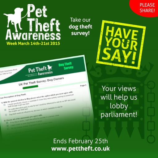 pettheftaware's tweet photo. #DogTheftSurvey #dogs #pettheft
http://t.co/nbZq3LBpSO
We'll use the data to lobby parliament! Please RT #dogs #pets http://t.co/B4FOMKmrBo
