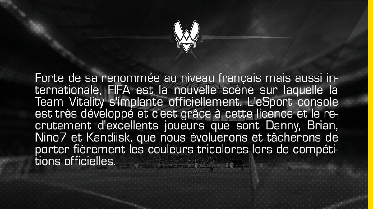 TeamVitality's tweet photo. C'est avec grande fierté que nous vous annonçons que les couleurs Vitality seront désormais représentées sur #FIFA15. http://t.co/9Tf29SJCQf