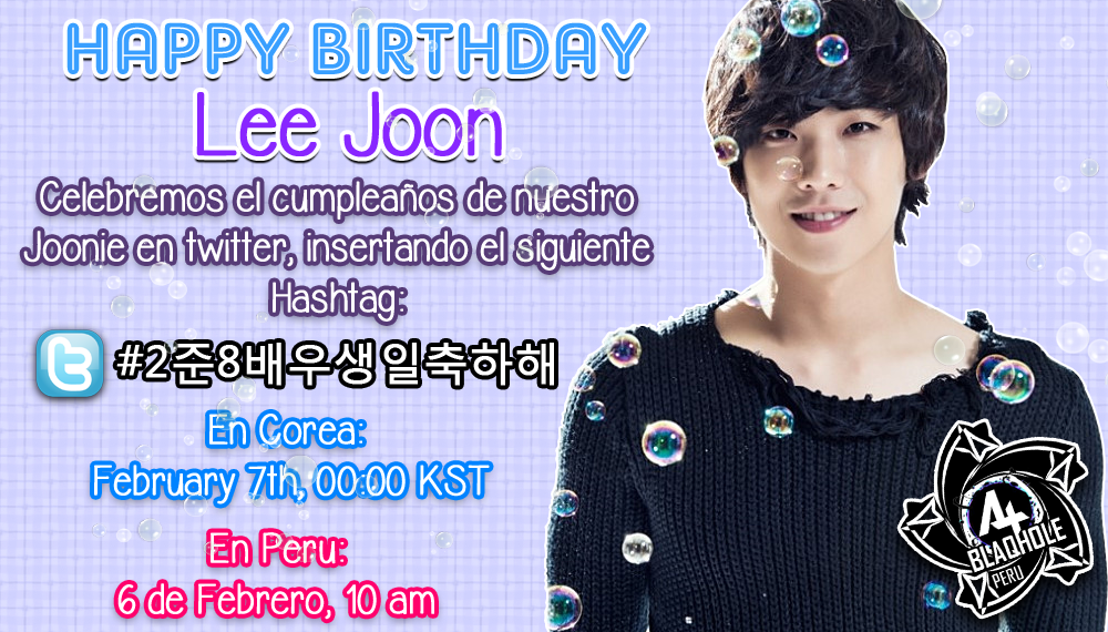 BLAQHOLE_Peru's tweet photo. En Peru: 6 de Feb a las 10 am Celebraremos el cumpleaños de #Joon en Twitter con el Hashtag: #2준8배우생일축하해 ! @PrainTPC http://t.co/9r9cEGB3Uo