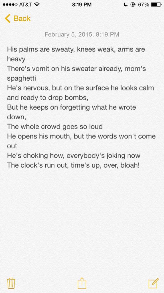 bars_oc's tweet image. Amazing that every word here has a rhyming counterpart 
Lose Yourself- Eminem