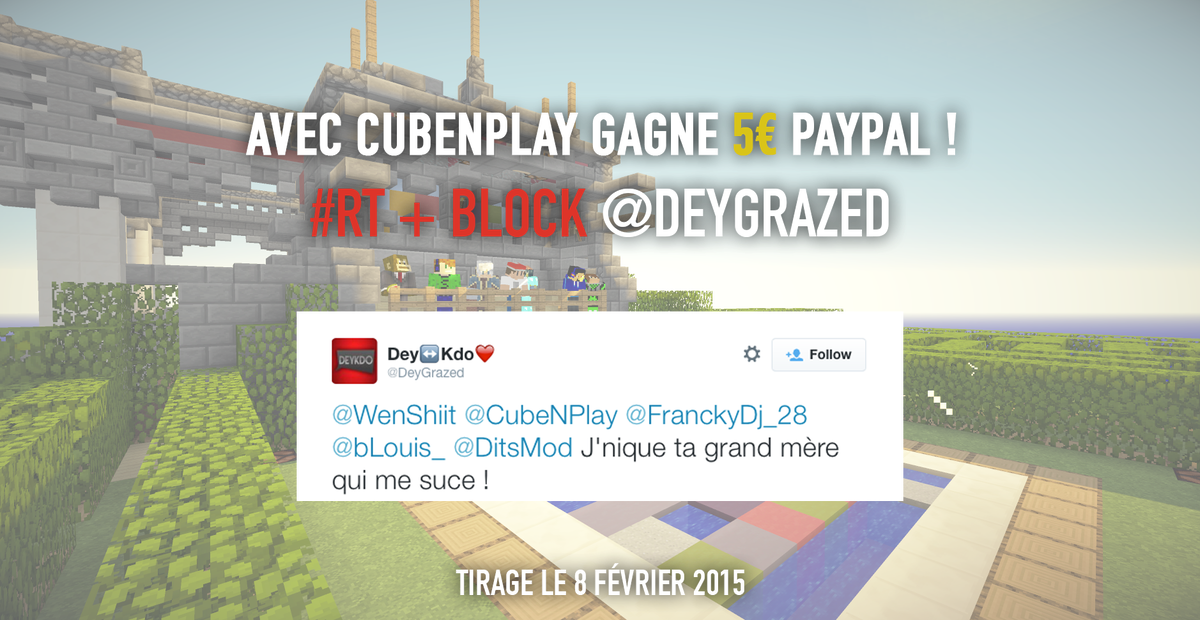 CubeNPlay's tweet photo. Soutenez l’orthographe française sur Twitter !

#RT + BLOCK @DeyGrazed !

5€ Paypal à gagner - Tirage 08/02 http://t.co/7G5zqFLlUX
