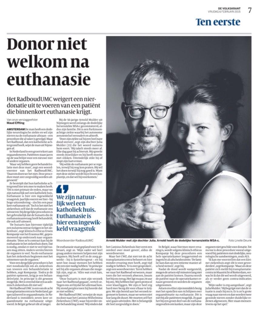 Het Radboud-verhaal. 
Donor niet welkom na euthanasie.