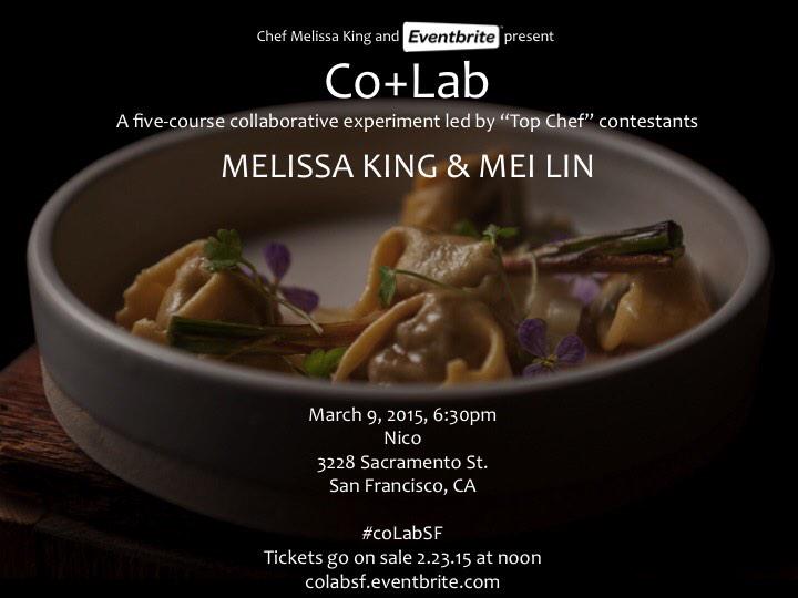 ChefMelissaKing's tweet photo. Tix go live @eventbrite 2/23 12PM for my pop-up Co+Lab w/chef @meilin21. @bluxomewinery http://t.co/I0JbkfBYTm http://t.co/v3snZlO9Qs