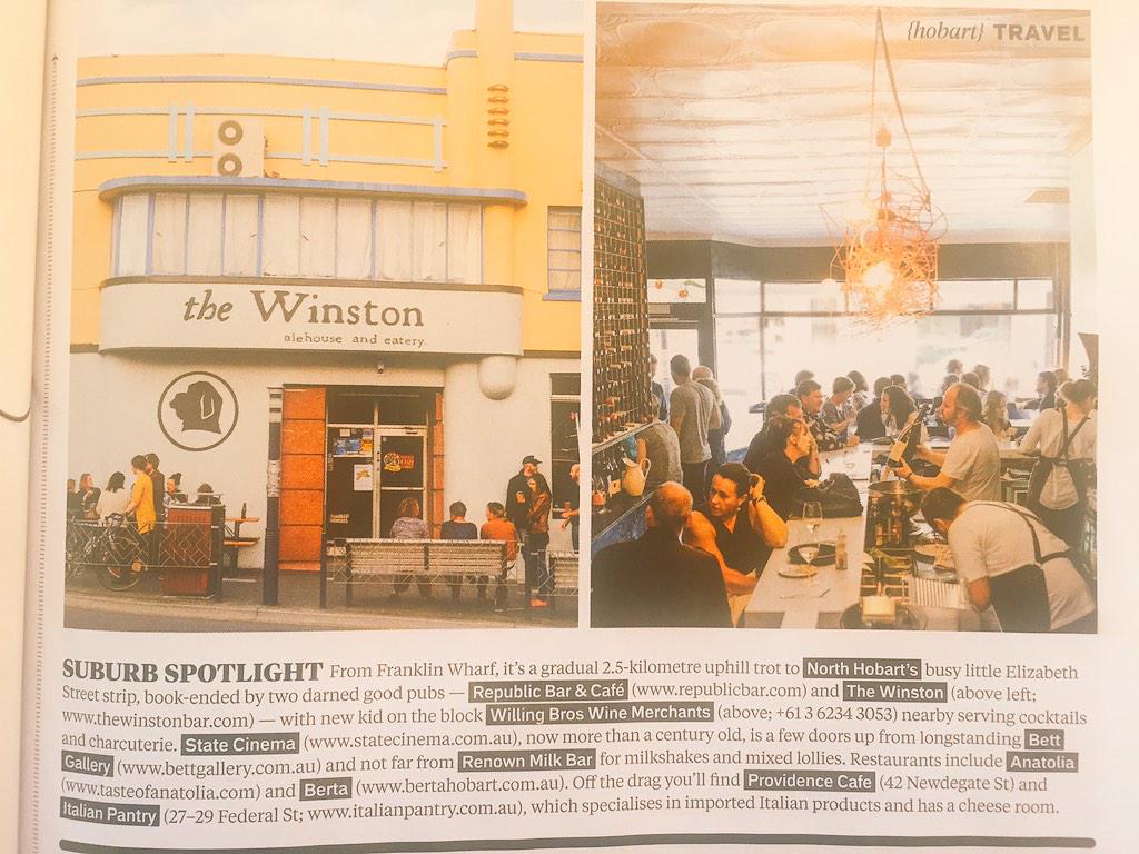 Great write up of our good mates Kris &amp; Caroline from <a href="/thewinstonbar/">Winston</a> in #hobart in the <a href="/VirginAustralia/">Virgin Australia</a> magazine!