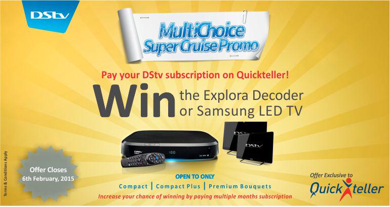 Quickteller's tweet photo. LAST CHANCE! It ends today! Stand a chance to win a Samsung LED TV or an Explora Decoder courtesy @DStvNg http://t.co/mR7lYk2GNx