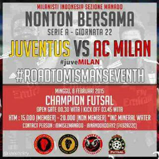 MilanMantos's tweet photo. #roadtoMisMan7
NoBer, Juventus vs @acmilan, minggu 08/02, @ChampionFutsal Bahu, jam 00.30 wita, htm 15/20non #Grazie http://t.co/i7yeLG8tzD