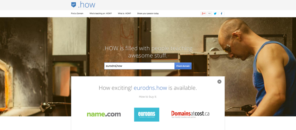 EuroDNS's tweet photo. Our friends at @google just launched their own extension. Share your knowledge online with a .HOW domain name #dothow http://t.co/stVmRXYEka