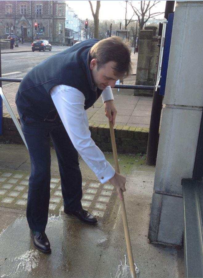 Scrubbing the outside of the office this morning, thanks to some over-enthusiastic pigeons. Oh, the glamour!