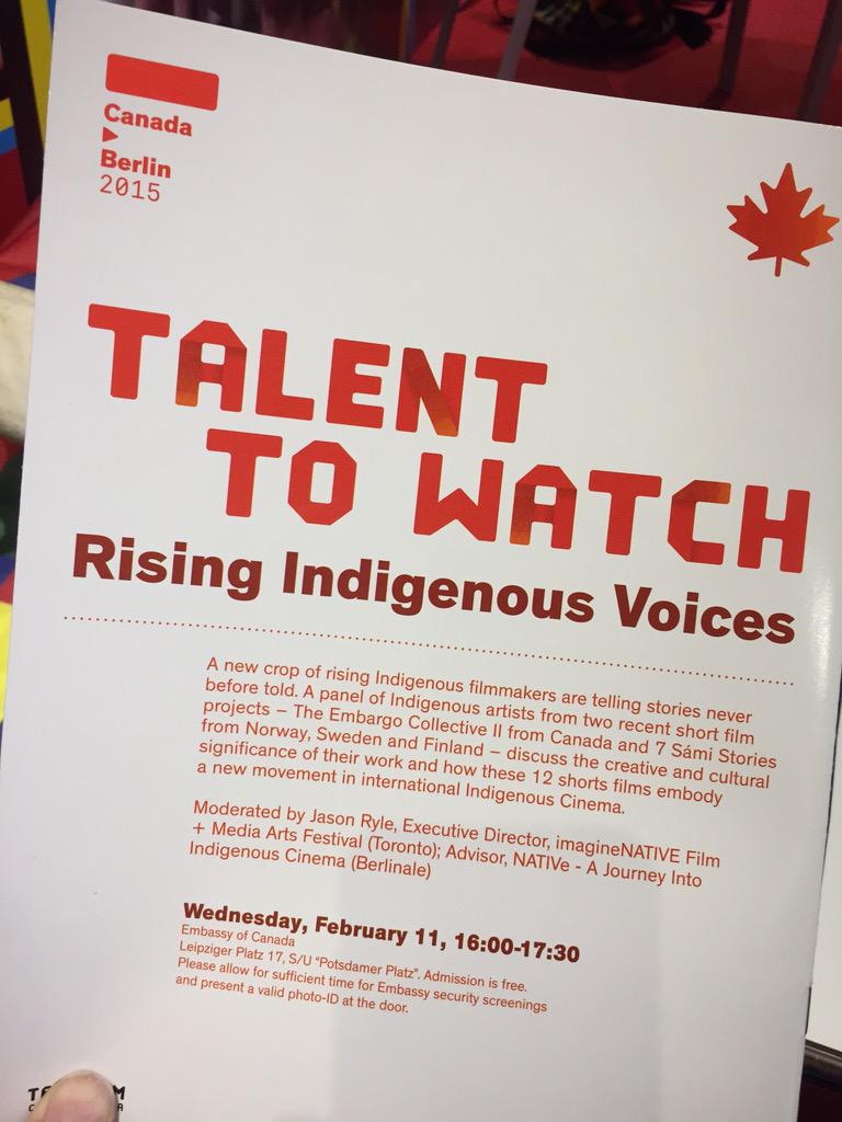 Danke <a href="/Telefilm_Canada/">Telefilm Canada</a> for the amazing support <a href="/berlinale/">Berlinale</a> #EFM #NATIVe #CanadaBerlin Talent to Watch on 11 Feb!