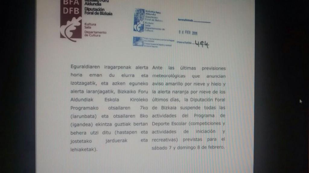 Suspendido deporte escolar para este fin de semana.