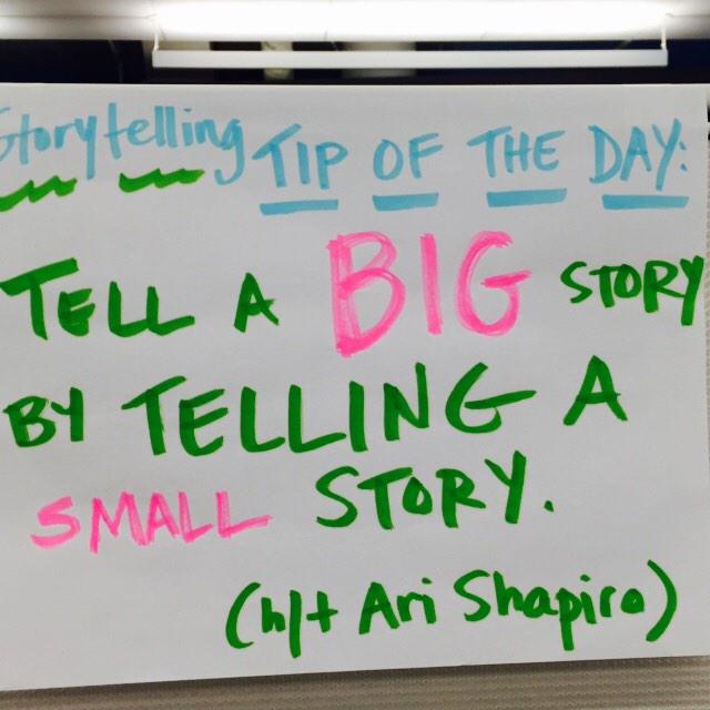 ajmacadam's tweet photo. Audio storytelling tip of the day (h/t @arishapiro ) #pubtraining http://t.co/8v91mB2WT1