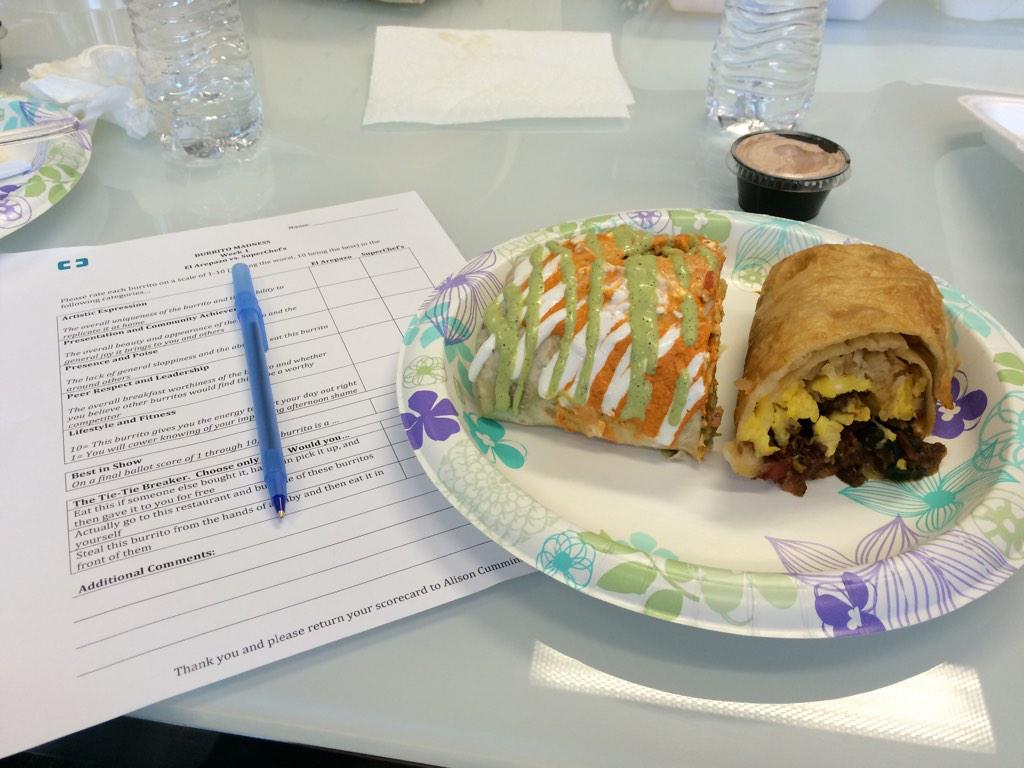 brandnburkhardt's tweet photo. The @CbusBurritoClub #BurritoWars begin! Round 1 goes to @SuperChefsOhio in my book! http://t.co/o0oO6n2Zgs
