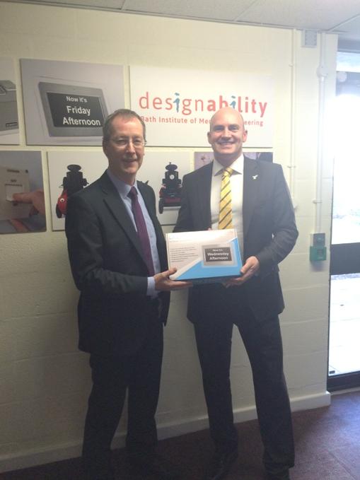 DesignabilityUK's tweet photo. .@bradley_steve with @nigelharris57 showcasing our #dayclock for people with #dementia @DFSalesLtd http://t.co/LZFjoIflVL